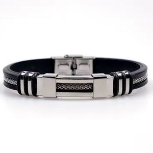 Men's Black and Silver Bracelet